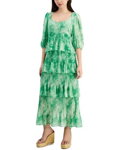 Taylor Printed Tiered A-line Midi Dress - Green