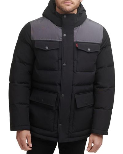 Levi's Quilted Four Pocket Parka Hoody Jacket - Black