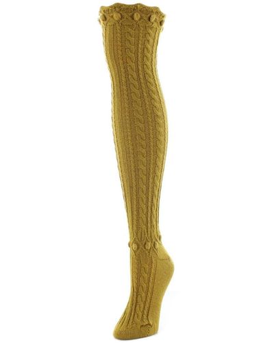 Memoi Dotty Diamond Chunky Knit Over-the-knee Warm Socks - Yellow