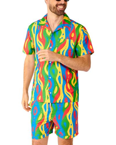 Opposuits Short-sleeve Loopy Lines Shirt & Shorts Set - Green