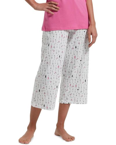 Hue Sleepwell Printed Knit Capri Pajama Pant Made - White