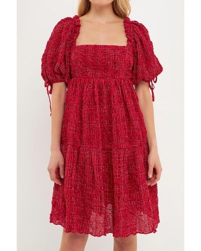 English Factory Crinkled Gingham Flounce Dress - Red