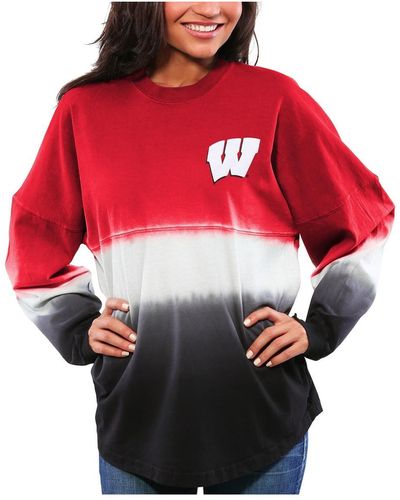 Spirit Jersey Wisconsin Badgers Ombre Long Sleeve Dip-dyed - Red