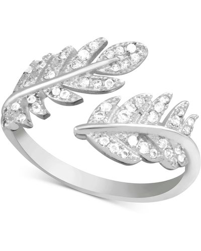 Essentials Cubic Zirconia Leaf Open Plate Ring - White