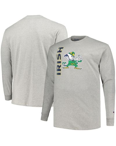 Champion Notre Dame Fighting Irish Big And Tall Mascot Long Sleeve T-shirt - Gray