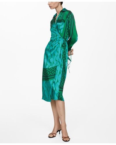 Mango Printed Bow Dress - Green