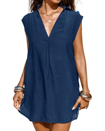 CUPSHE V-neck Basic Collar Cover-up Dress - Blue