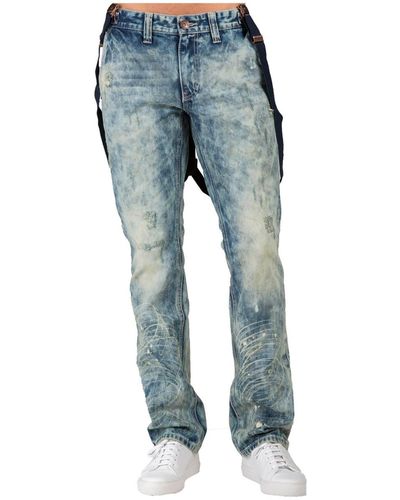 Level 7 Slim Straight Premium Jeans Distressed Acid Washed - Blue