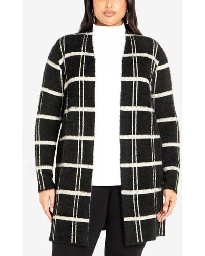 Avenue Plus Size Emily Check Shrug On Coatigan Sweater - Black