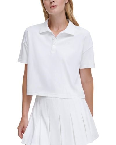 DKNY Sport Tech Pique Short-sleeve Cropped Polo Shirt - White