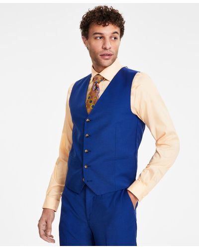 Tayion Collection Classic Fit Solid Suit Vest - Blue