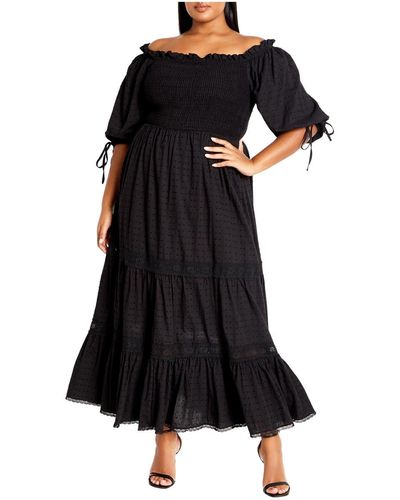 City Chic Plus Size Love Shirred Dress - Black