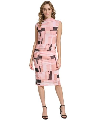 Calvin Klein Printed Mesh Sleeveless Dress - Pink