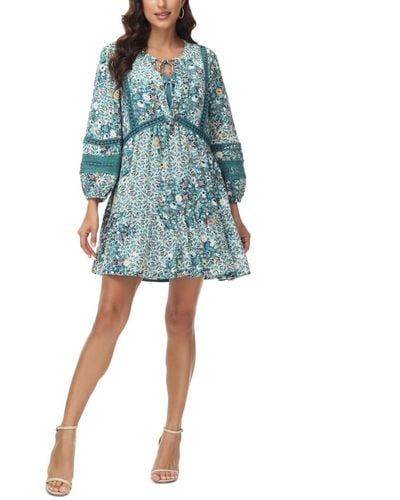 Frye Dahlia Printed Lace-trim Babydoll Dress - Blue
