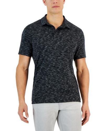 Alfani Alfatech Short Sleeve Marled Polo Shirt - Black