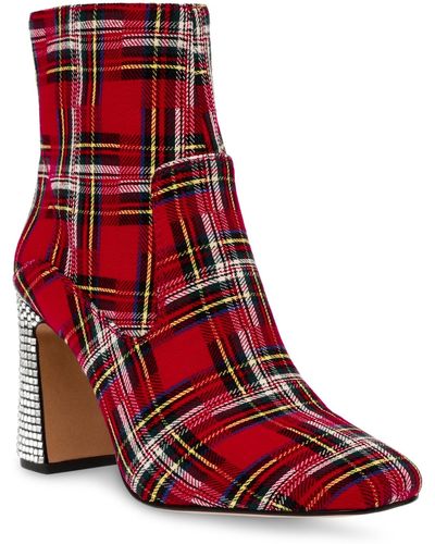 Betsey Johnson Blanche Plaid Heeled Bootie - Red