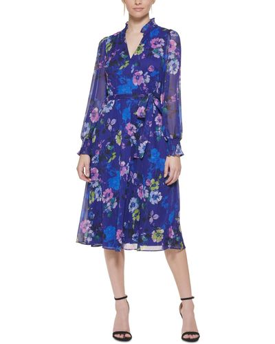 Jessica Howard Petite Floral-print Midi Dress - Blue