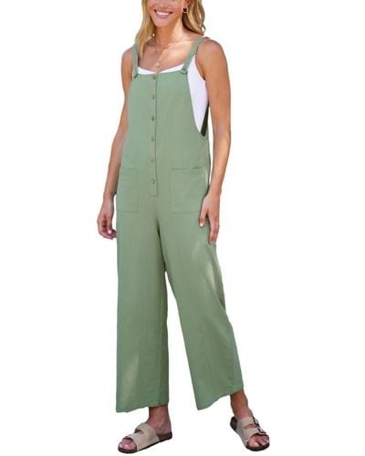 CUPSHE Sage Square Neck Patch Pocket Pinafore Jumpsuit - Green