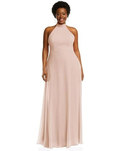 After Six Plus Size High Neck Halter Backless Maxi Dress - Pink