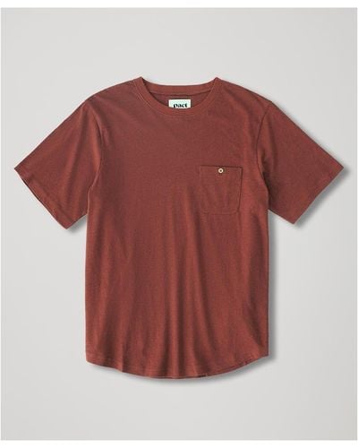 Pact Seaside Linen Blend Short Sleeve Pocket Crew T-shirt Made With Organic Cotton - Red