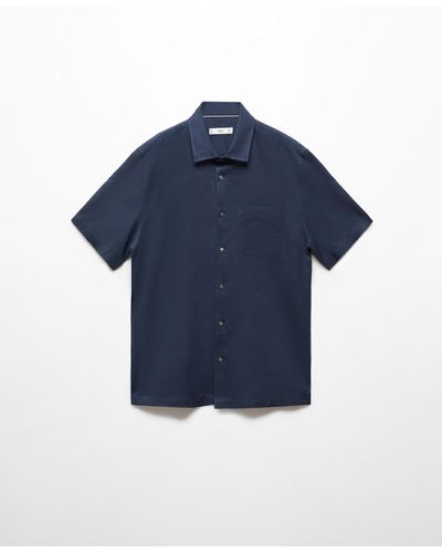 Mango Regular-fit Linen Short-sleeved Shirt - Blue