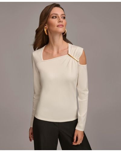 Donna Karan Hardware-trim Cold-shoulder Sweater - Gray