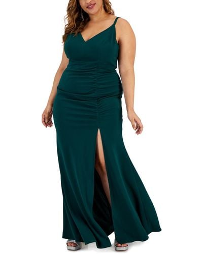 Emerald Sundae Trendy Plus Size Side-shirred Gown - Green