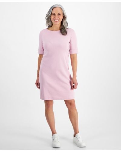 Style & Co. Petite Boat-neck Knit Dress - Pink