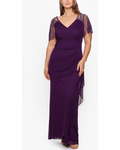 Xscape Plus Size Embellished Sheer Matte Jersey Gown - Purple