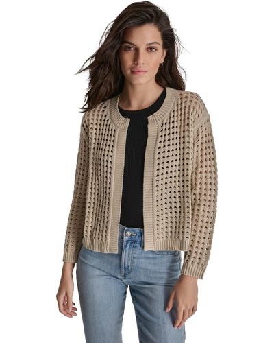 DKNY Open-stitch Drop-shoulder Cardigan Sweater - Brown