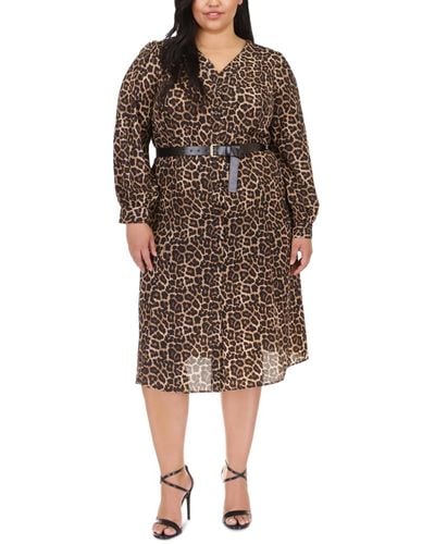 Michael Kors Michael Plus Size Kate Animal-print Belted Dress - Brown