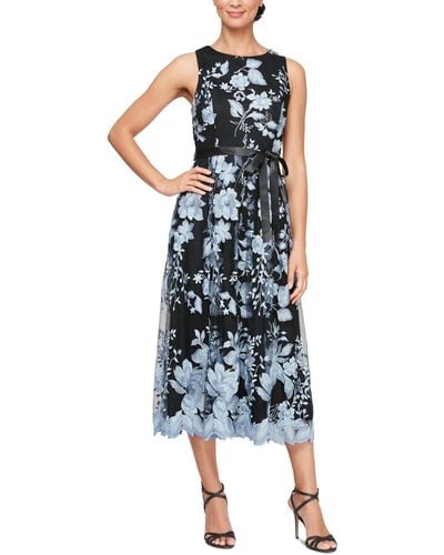 Alex Evenings Floral-embroidered Midi Dress - Blue