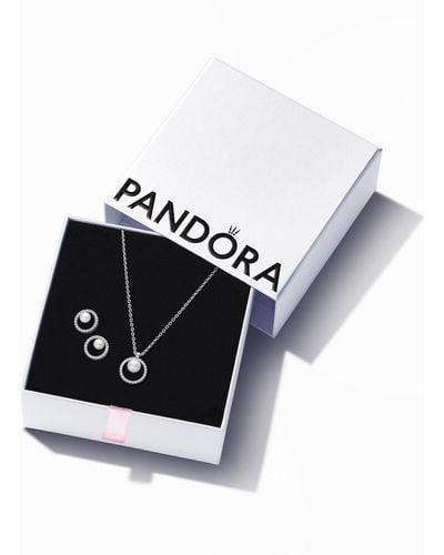 PANDORA Sterling Pearl Halo Necklace And Earring Gift Set - Black