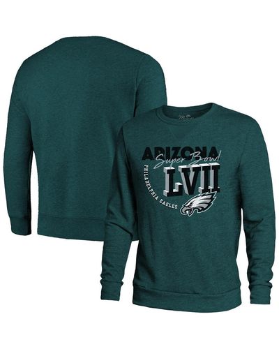 Majestic Threads Midnight Philadelphia Eagles Super Bowl Lvii High Tide Tri-blend Pullover Sweatshirt - Green