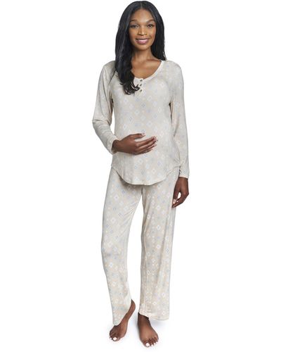 Everly Grey Maternity Laina Top & Pants /nursing Pajama Set - White