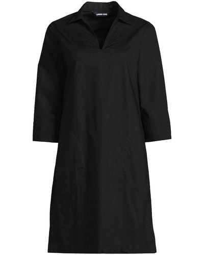 Lands' End Cotton Poplin 3/4 Sleeve Dress - Black