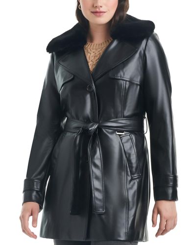 Vince Camuto Faux-leather Belted Trench Coat - Black