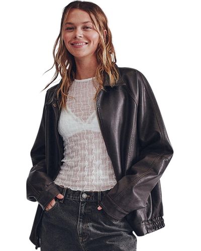 Cotton On Faux Leather Oversized Bomber Jacket - Gray