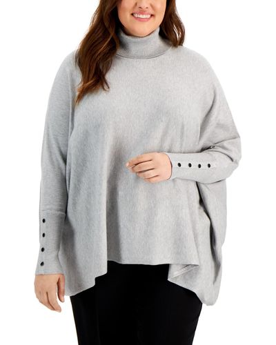Alfani Plus Size Turtleneck Poncho Sweater - Gray