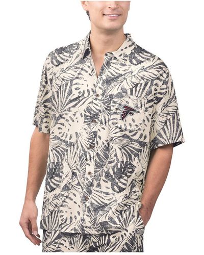Margaritaville Atlanta Falcons Sand Washed Monstera Print Party Button-up Shirt - White