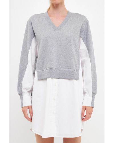 English Factory V-neck Sweatshirts Dress - Gray