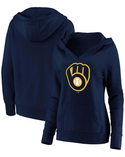 Fanatics Plus Size Milwaukee Brewers Official Logo Crossover V-neck Pullover Hoodie - Blue