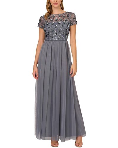 Adrianna Papell Beaded Chiffon Gown - Purple