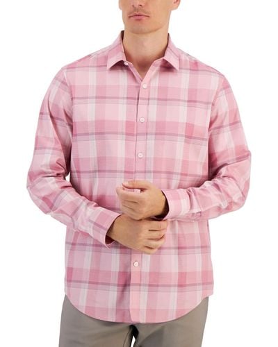 Alfani Lomia Regular-fit Yarn-dyed Plaid Dobby Button-down Shirt - Pink