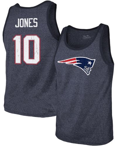 Majestic Threads Mac Jones New England Patriots Player Name And Number Tri-blend Tank Top - Blue