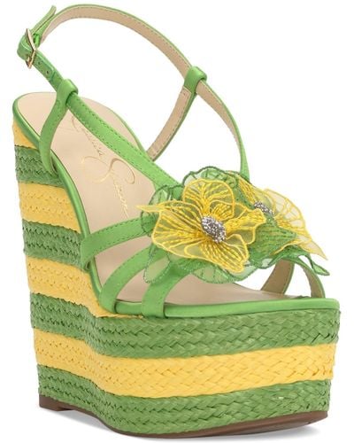 Jessica Simpson Visela Flower Detail Platform Espadrille Wedge Sandals - Green