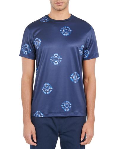 Society of Threads Slim-fit Abstract Floral Performance T-shirt - Blue