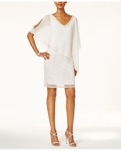 J Kara Embellished Split-sleeve Chiffon Overlay Dress - White