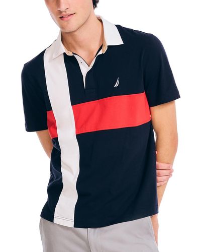 Nautica Classic Fit Pieced Rugby Polo - Blue