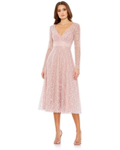 Mac Duggal Embellished Illusion Long Sleeve Dress - Pink